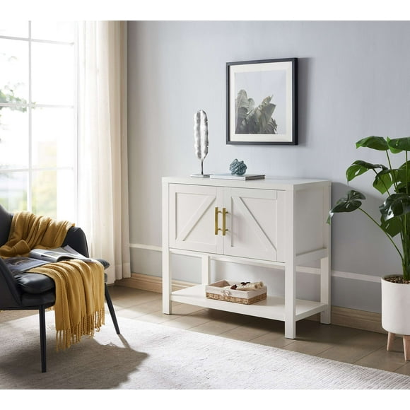 Kings Brand Furniture Elegant Console Table with Storage Cabinet for Living Room (White)
