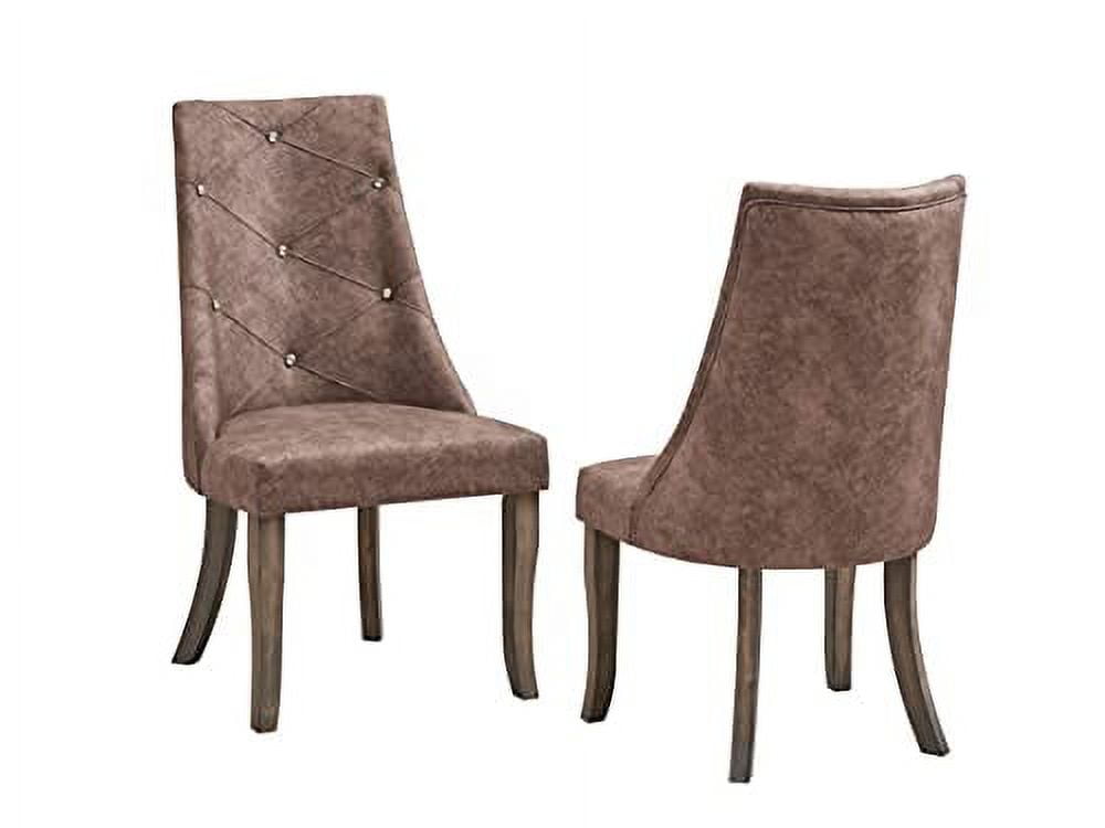 Dark Brown Tufted Faux Leather Parsons Side Chair Set