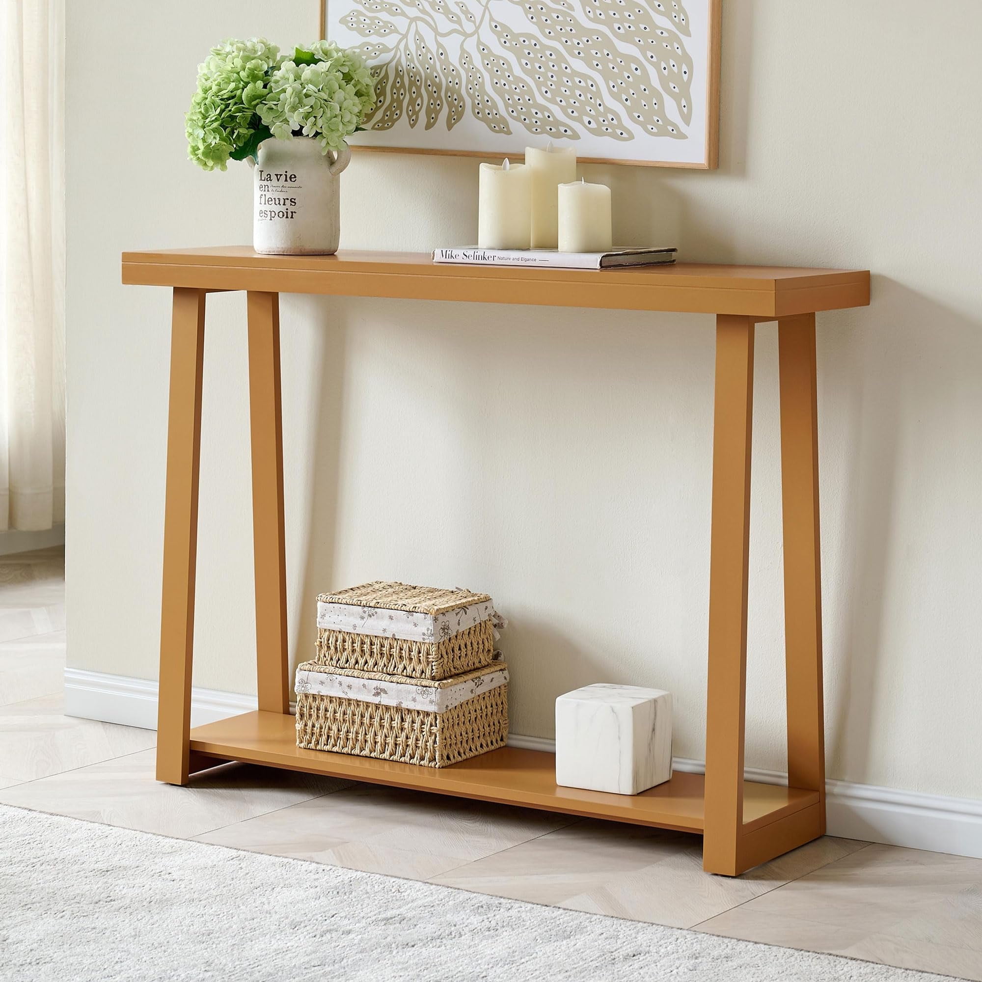 Kings Brand Furniture Emma Wood Console Sofa Table with Storage Shelf for Entryway, Hallway, Behind The Couch, Living Room, Foyer, Bedroom (Honey Mustard, 36 inches)