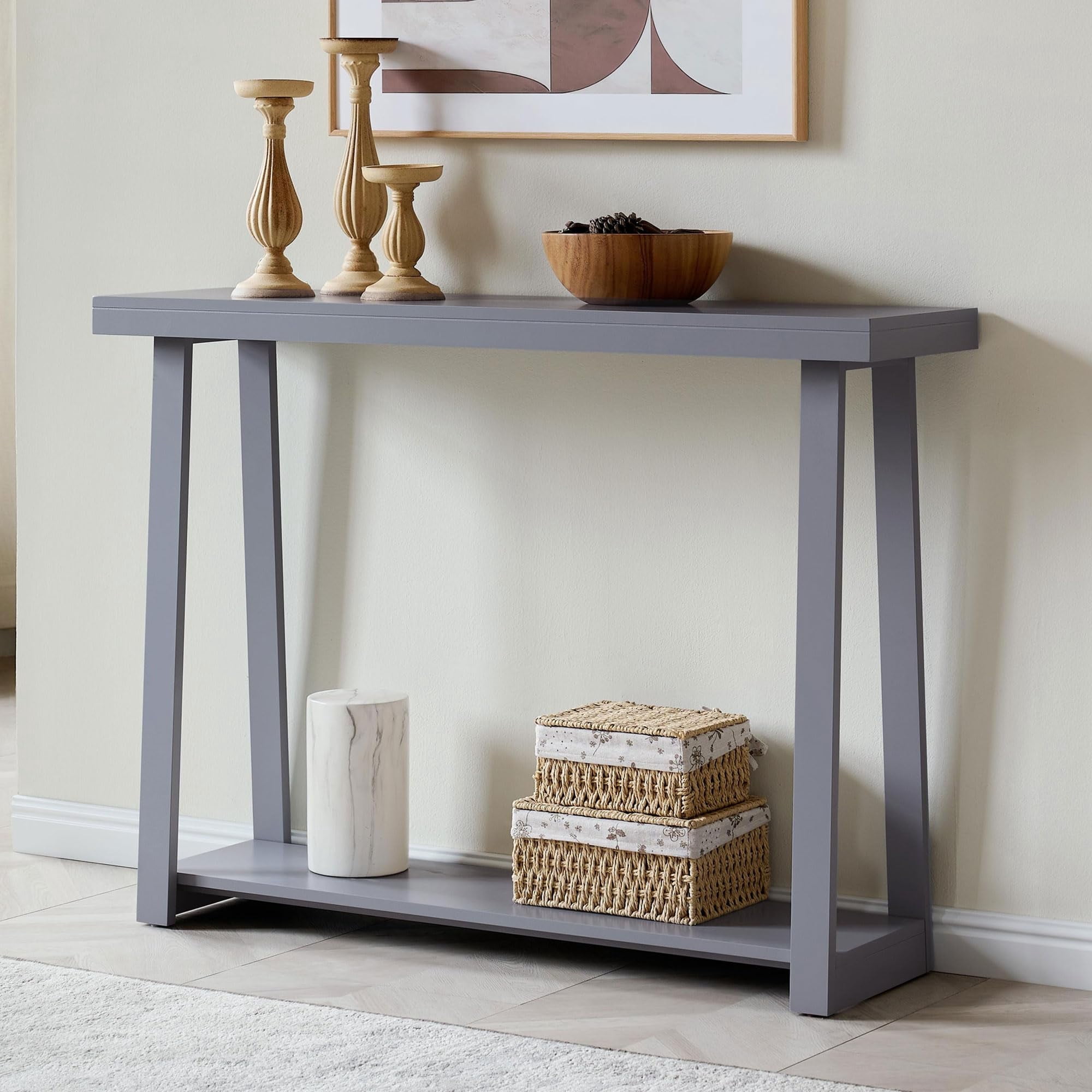 Kings Brand Furniture Emma Wood Console Sofa Table with Storage Shelf for Entryway, Hallway, Behind The Couch, Living Room, Foyer, Bedroom (Grey, 36 inches)