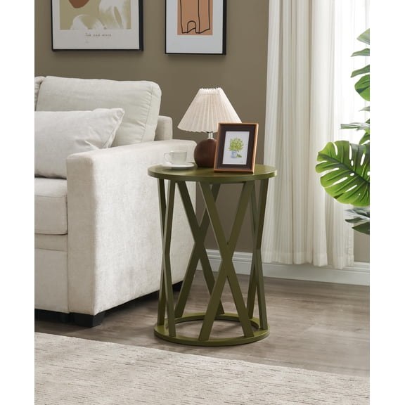 Kings Brand Furniture Emma Round Side End Table - Modern Accent Table for Living Room, Bedroom, Office (Avocado)