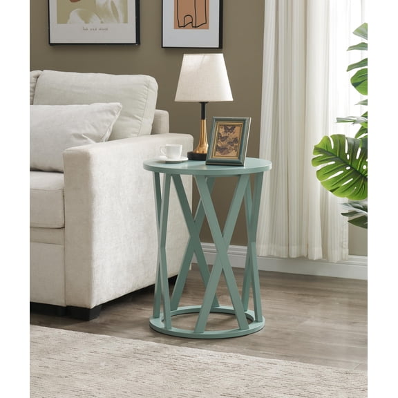 Kings Brand Furniture Emma Round Side End Table - Modern Accent Table for Living Room, Bedroom, Office (Ice Blue)