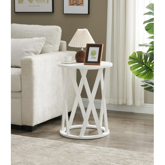 Kings Brand Furniture Emma Round Side End Table - Modern Accent Table for Living Room, Bedroom, Office (White)