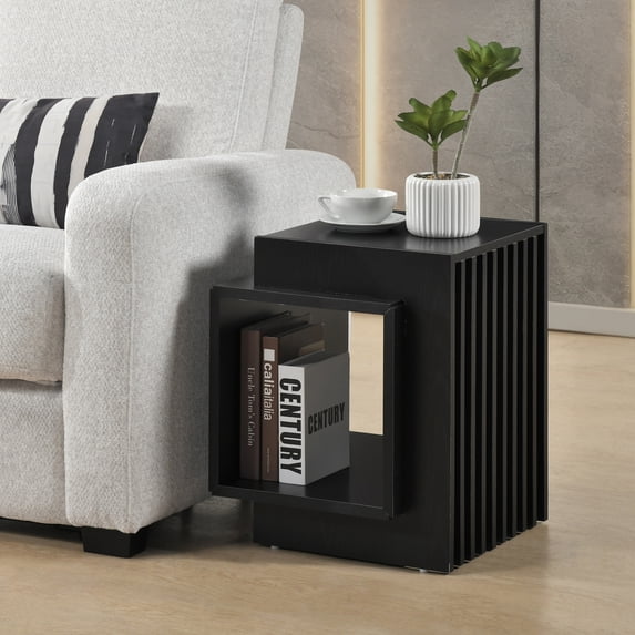 Kings Brand Furniture End Table w/Open Cube Shelf, Modern Bookcase Side Table, Black