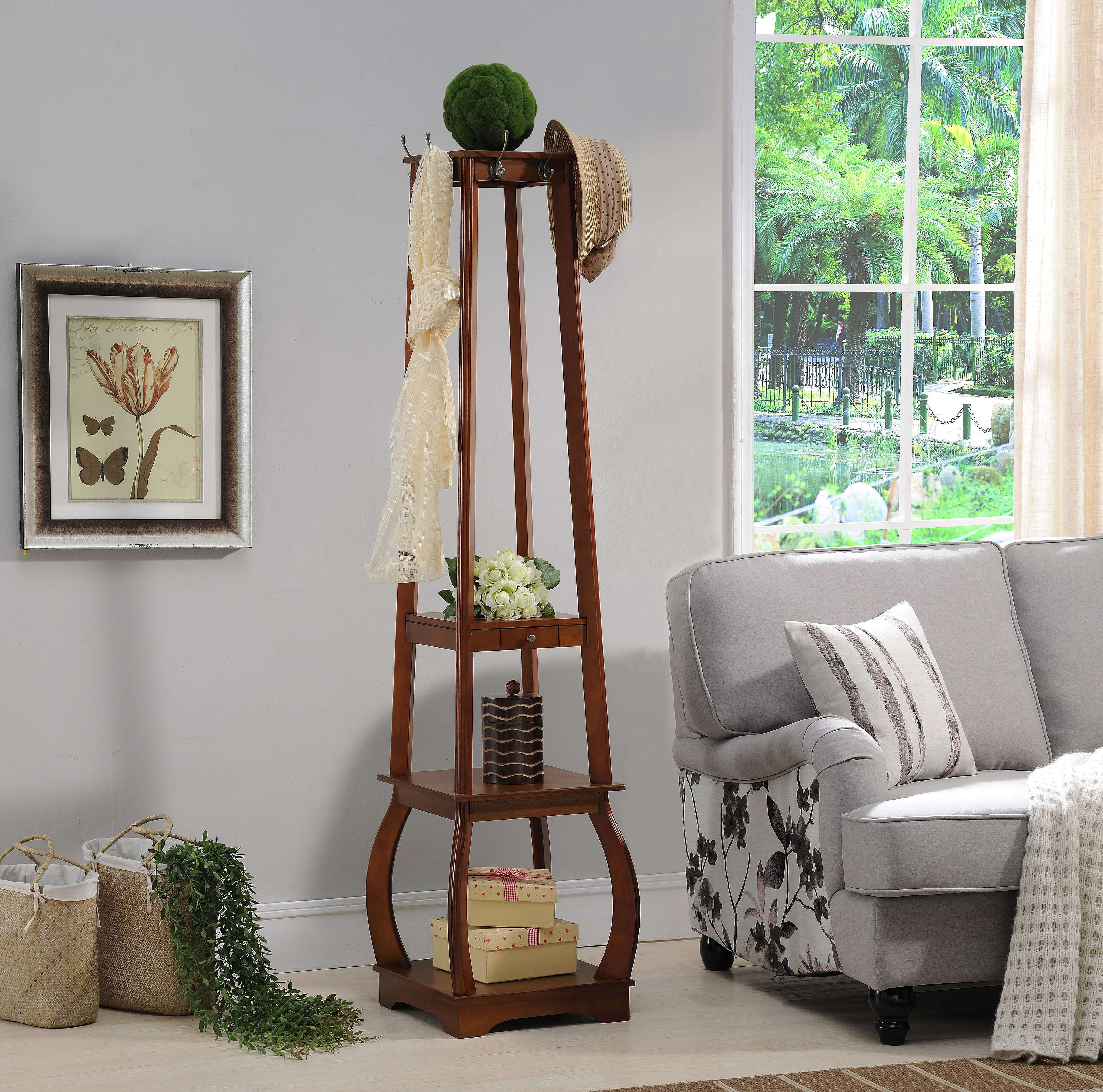 Kings Brand Furniture Entryway Coat Rack with 3 Shelves, 8 Hooks, 1 ...