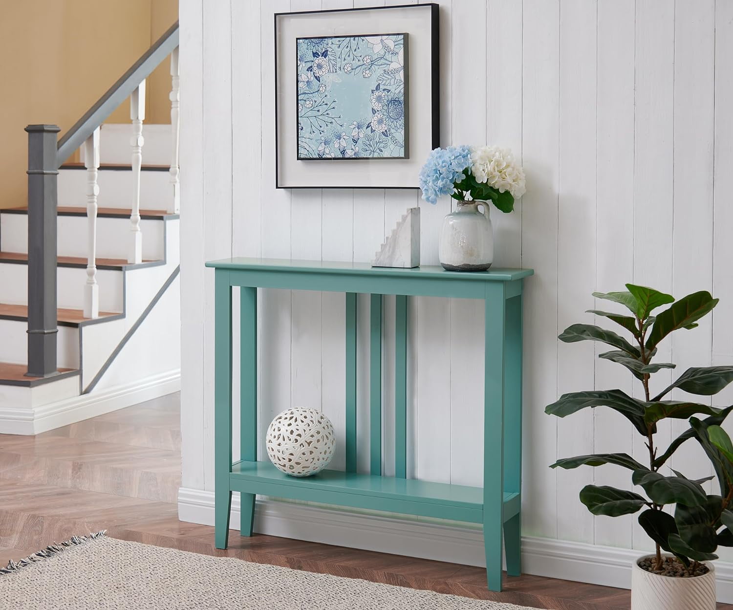 Teal console table with storage discount