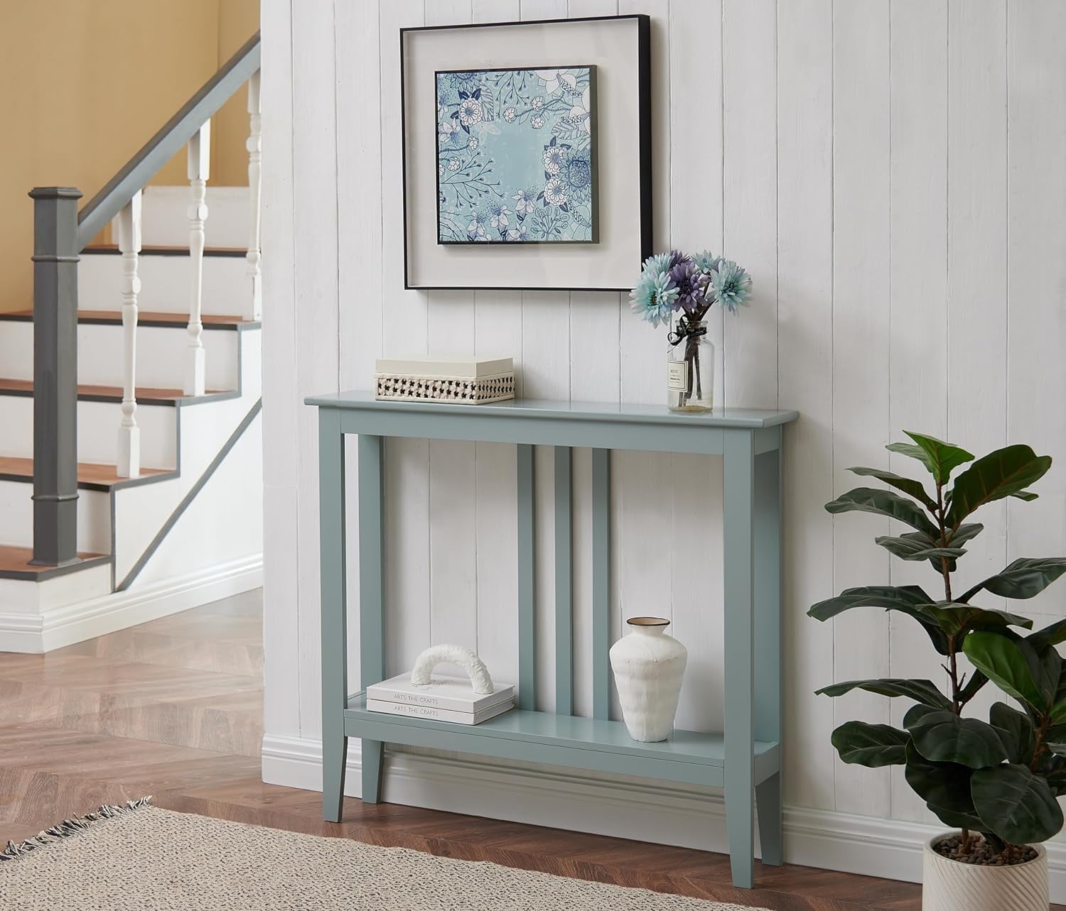 Kings Brand Furniture Ice Blue Wood Entryway Console Table – Narrow Hallway Storage for Foyer & Living Spaces.