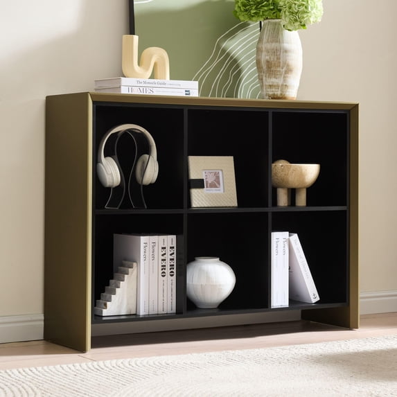 Kings Brand Furniture Ethan 6-Shelf Bookcase – Wood Storage Organizer, Contemporary Rectangular Design for Living Room, Bedroom, or Home Office (Lemon Pepper)