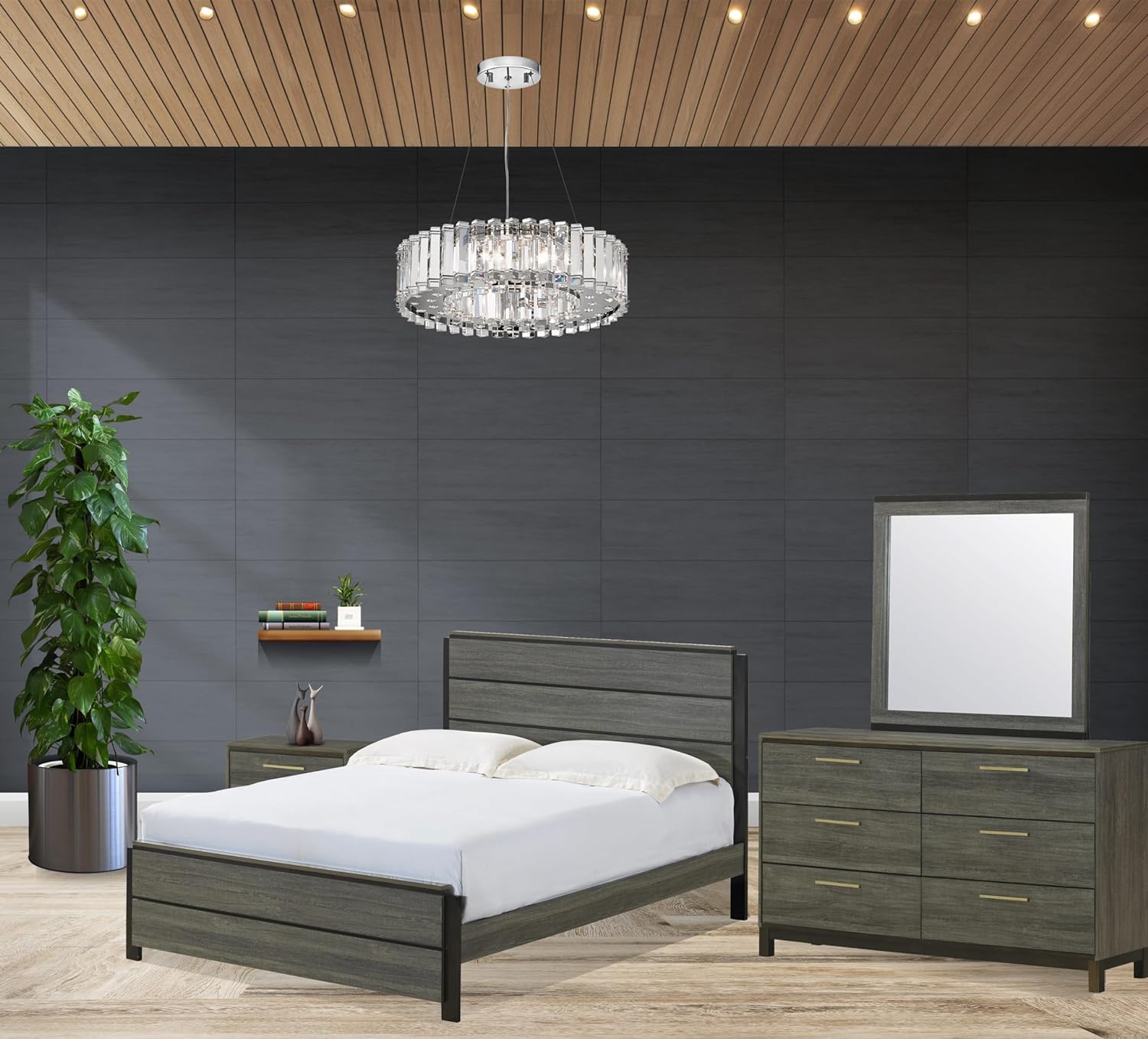 Kings Brand Furniture Exeter Antique Grey Finish Wood Queen Size Bed