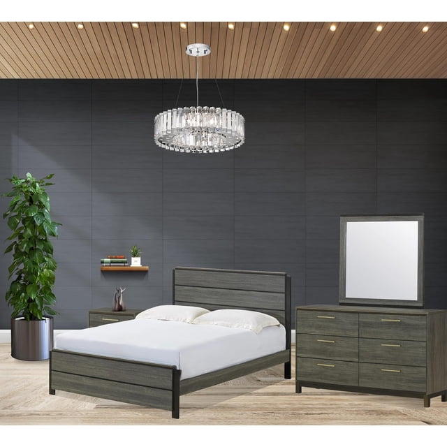 Kings Brand Furniture - Exeter Antique Grey Finish Wood Queen Size Bed Bedroom Set. Bed, Dresser ...