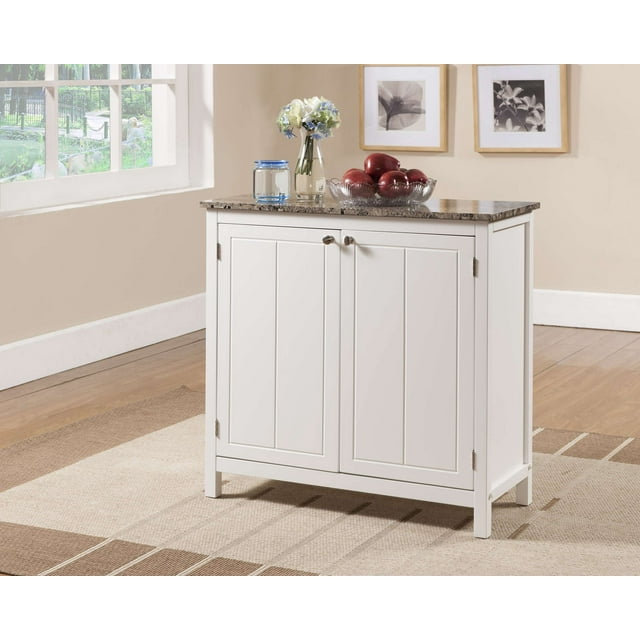 Kings Brand Furniture Faux Marble Kitchen Island Storage Cabinet, White/Brown