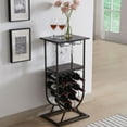 thumbnail image 1 of Kings Brand Furniture - Freestanding Floor Wine Rack Console Table with Glass Holder, Wine Holder Stand for 9 Bottles, Pewter/Marble, 1 of 8