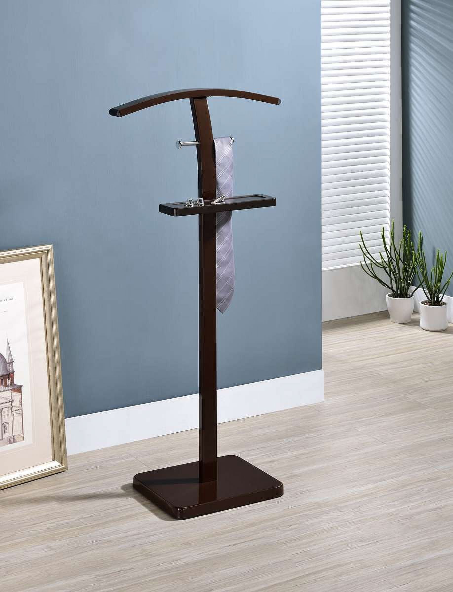Kings Brand Furniture Freestanding Valet Stand Clothing Rack with Hanger 2 Hooks Watch Tray Walnut Walmart