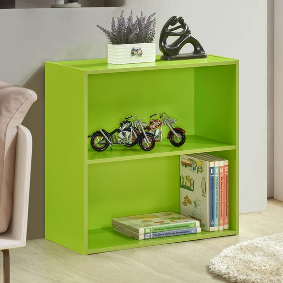Kings Brand Furniture George 2-Tier Bookcase Storage Organizer - Wooden Shelf Organizer for Bedroom, Nursery, School or Home Office (Green)