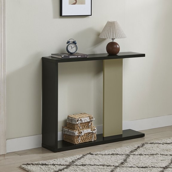 Kings Brand Furniture Indio Side Console Table - Aesthetic Sofa Table (Black with Lemon Pepper)