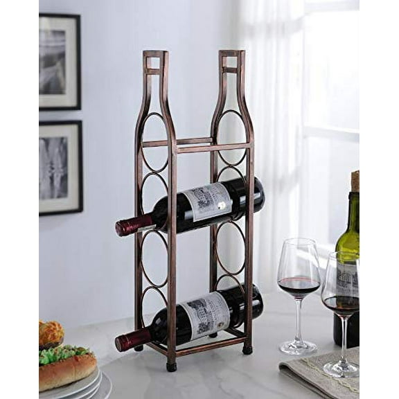 Kings Brand Furniture - Johansen Countertop Metal Wine Rack Storage Holder, Brushed Copper