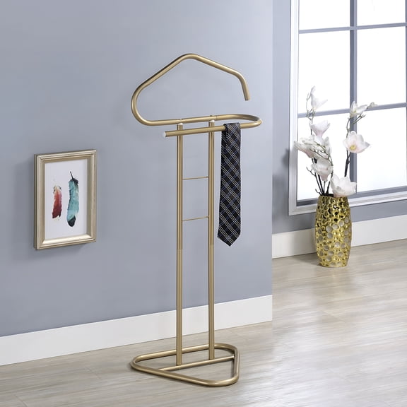 Kings Brand Furniture Kalblins Metal Suit Valet Stand, Clothes Rack, Clothing Organizer, Jacket Hanger (Gold)