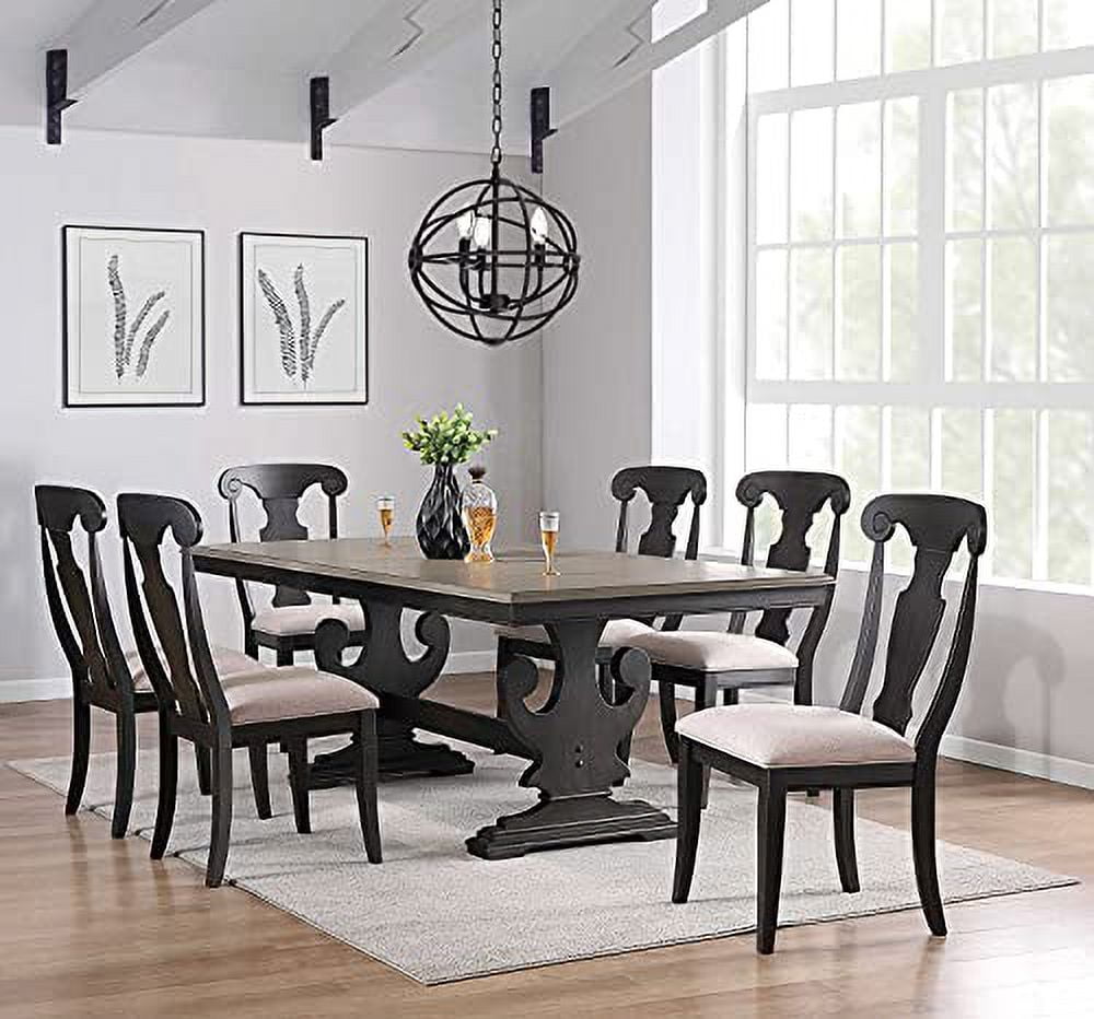 Kings Brand Furniture - Kearny 7 Piece Extendable Wood Dining Set, Table & 6 Chairs, Black/Brown