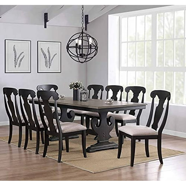 Kings Brand Furniture Kearny 9Piece Black/Brown Extendable Solid