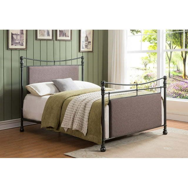 Kings Brand Furniture King Size Metal Bed Frame with Upholstered