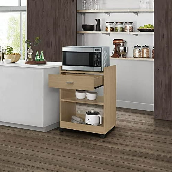 Kings Brand Furniture - Kitchen Island Microwave Serving Cart Cabinet with Drawer and Shelfs for Storage (Beech)