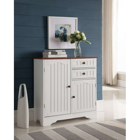 Kings Brand Furniture Kitchen Storage Buffet Cabinet, 2-Door, Lined Wood, White/Walnut