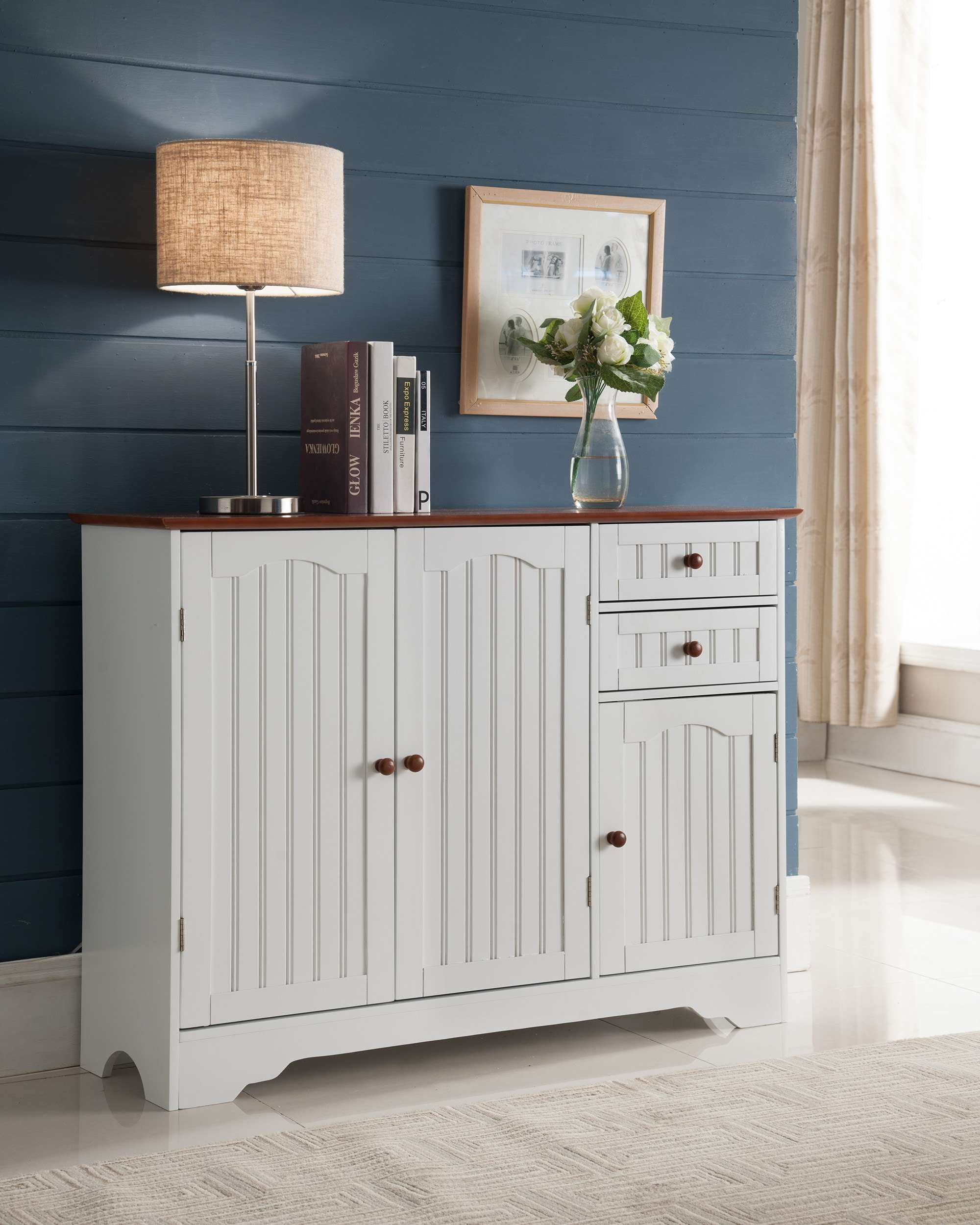 Kings Brand Furniture Kitchen Storage Buffet Lined Wood, White