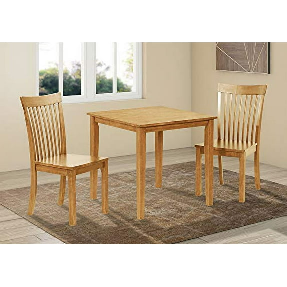Kings Brand Furniture - Kurmer 3-Piece Solid Wood Kitchen Dining Set, Table & 2 Chairs, Natural Oak