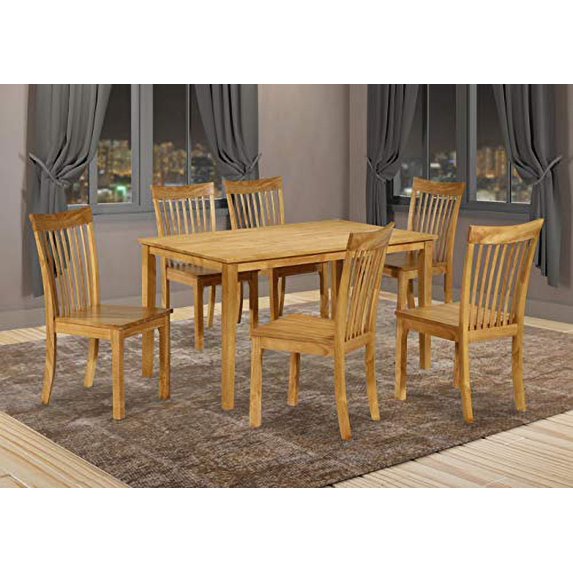 Kings Brand Furniture - Kurmer 7 Pcs Wood Kitchen Dining Table Set. Table & 6 Chairs, Natural Oak