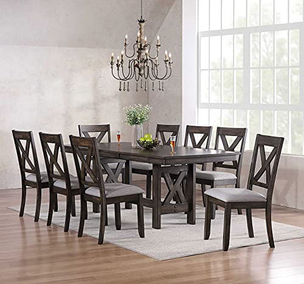 Kings Brand Furniture - Lewiston 9-Piece Brown Wood Dining Room Set, Table & 8 Chairs