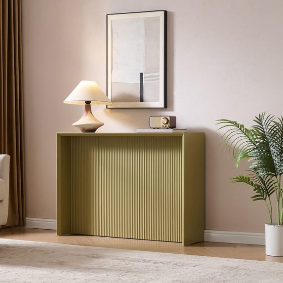 Kings Brand Furniture Lira Console Table – Wood Rectangular Entryway & Sofa Table with Sculpted Ripple-Front Design, Modern Narrow Accent Table for Living Room, Hallway, or Behind Sofa (Lemon Pepper)