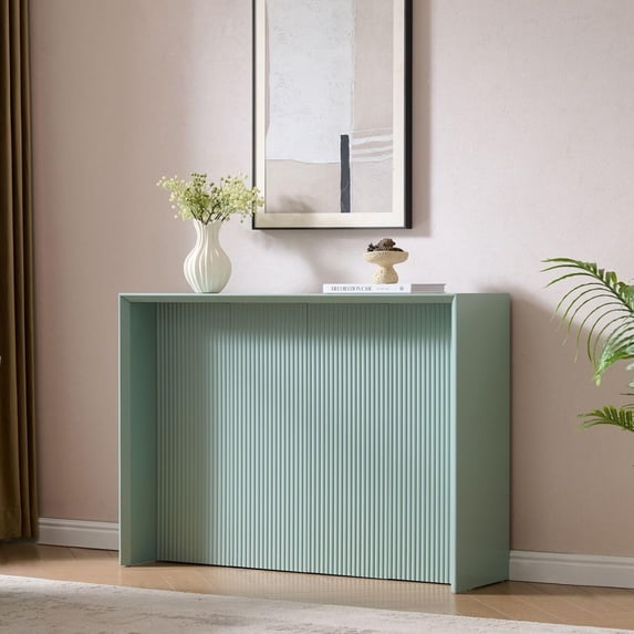 Kings Brand Furniture Lira Console Table – Wood Rectangular Entryway & Sofa Table with Sculpted Ripple-Front Design, Modern Narrow Accent Table for Living Room, Hallway, or Behind Sofa (Ice Blue)