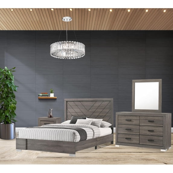 Kings Brand Furniture Lorain 4-Piece Solid and MDF Wood Modern Queen Gray