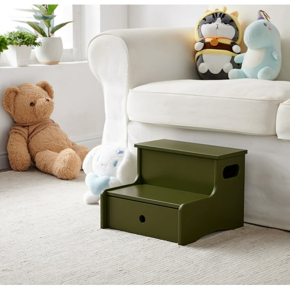 Kings Brand Furniture Lylia Kids Step Stool - Two Step Stools for Bathroom, Kitchen and Bedside Support (Avocado)