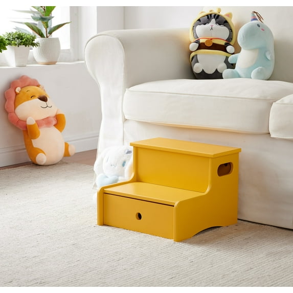 Kings Brand Furniture Lylia Kids Step Stool - Two Step Stools for Bathroom, Kitchen and Bedside Support (Banana)