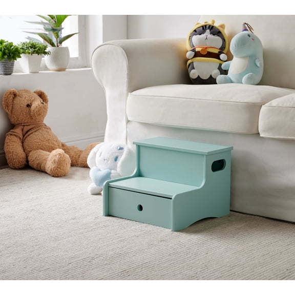 Kings Brand Furniture Lylia Kids Step Stool - Two Step Stools for Bathroom, Kitchen and Bedside Support (Glacier)