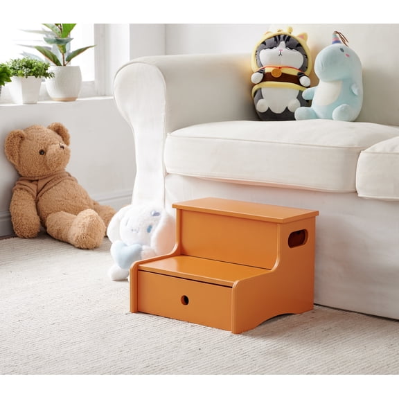Kings Brand Furniture Lylia Kids Step Stool - Two Step Stools for Bathroom, Kitchen and Bedside Support (Honey Ginger)