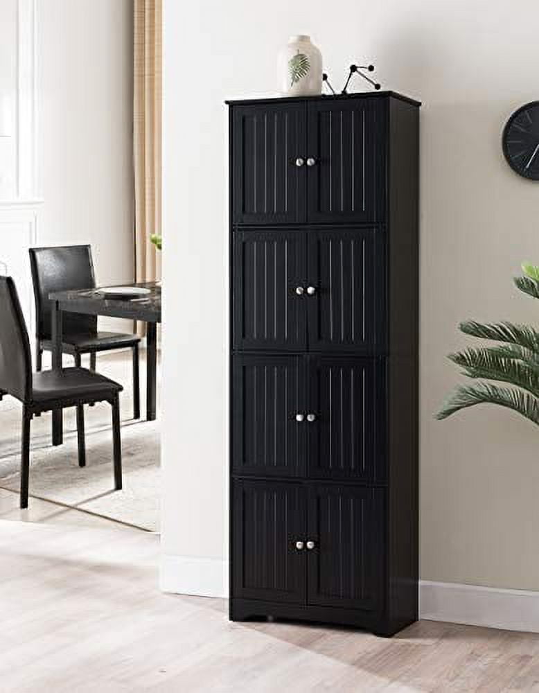 Kings Brand Furniture Lyons 4-Tier 68" Kitchen Pantry Storage Cabinet with 8 Doors, Black