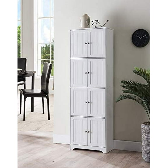 Kings Brand Furniture Lyons 4-Tier 68" Kitchen Pantry Storage Cabinet with 8 Doors, White, 23" W x 11.875" D x 68.25" H