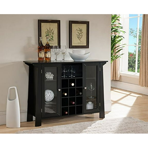 Kings Brand Furniture Matanuska Wood Buffet Bar Cabinet with Wine Storage, Black
