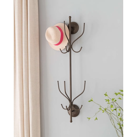 Kings Brand Furniture Metal 12-Hook Wall Mount Coat & Hat Rack, Pewter