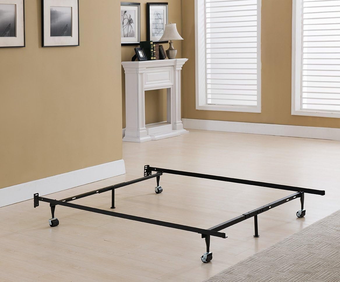Kings Brand Furniture Metal Adjustable Bed Frame for Twin/Full/Queen Sizes with Rug Rollers & Locking Wheels