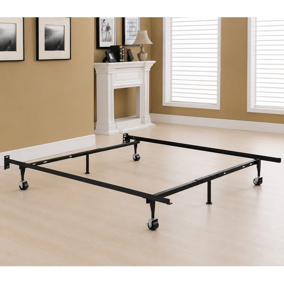 Kings Brand Furniture Metal Adjustable Bed Frame for Twin/Full/Queen Sizes with Rug Rollers & Locking Wheels