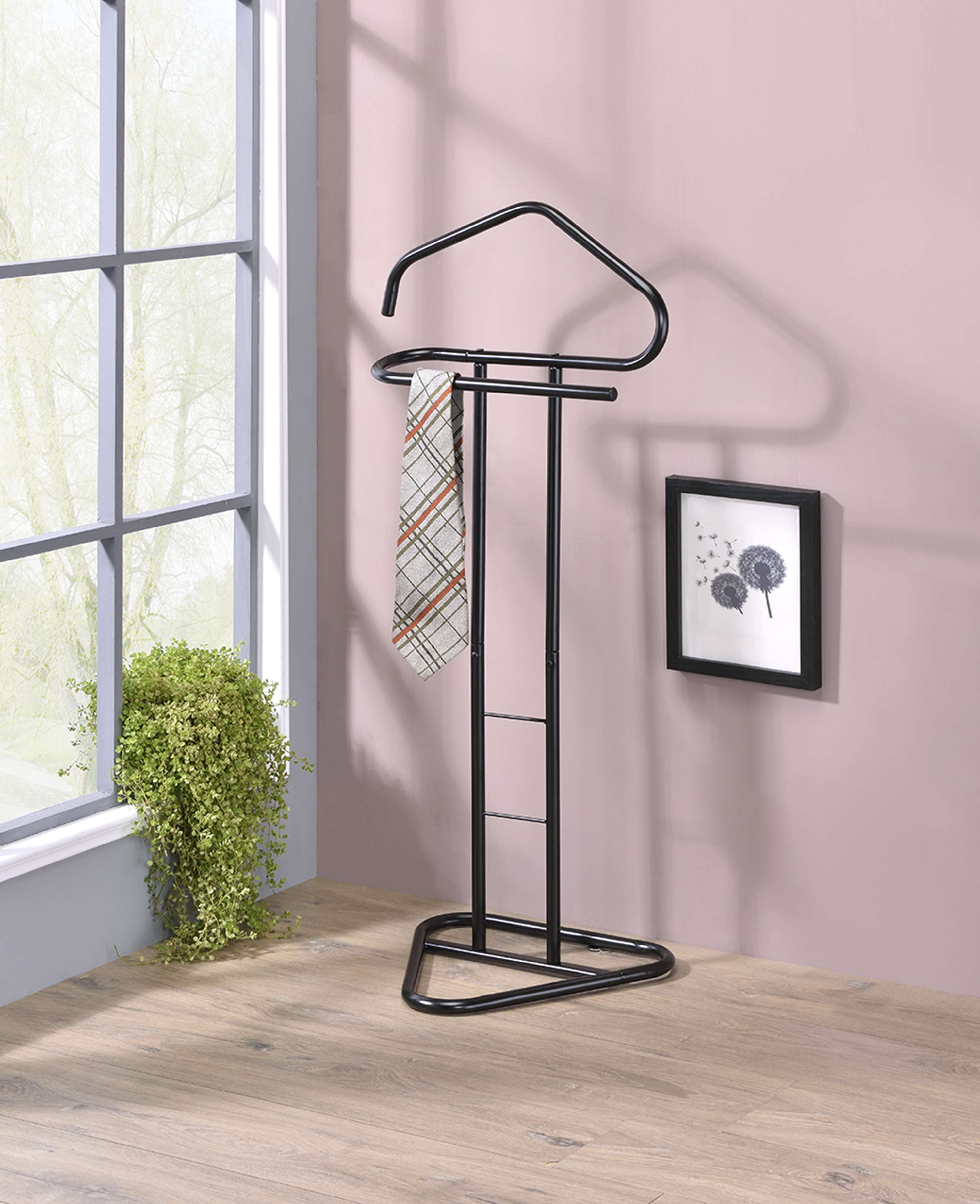 Kalblins Black Metal Clothing Wardrobe Suit Valet Rack Stand
