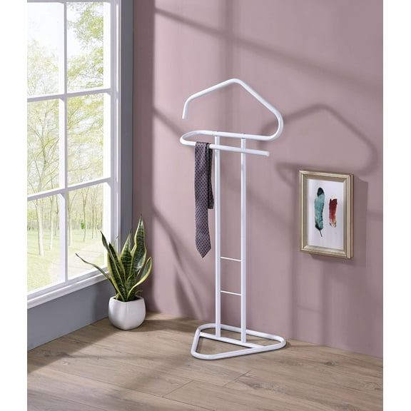 Kings Brand Furniture Metal Clothing Valet Stand Suit Rack with Hanger & Bar, White