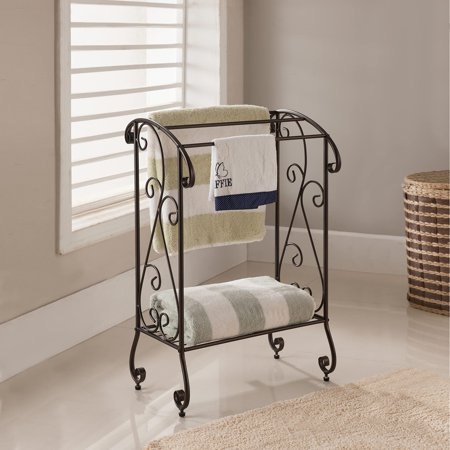 Kings Brand Furniture - Metal Free Standing Bathroom Towel Rack Stand with Shelf, Coffee Brown
