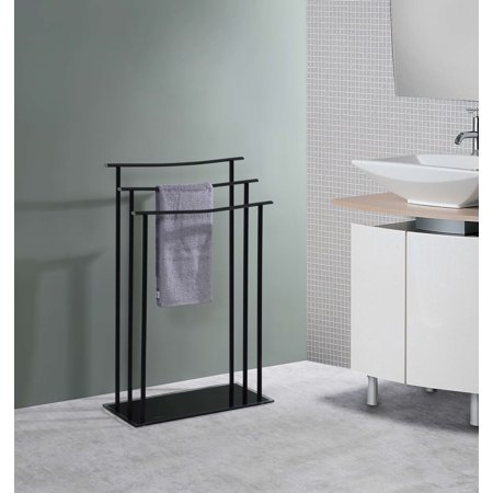 Kings Brand Furniture Metal/Glass 3 Tier Rectangular Towel Rack Stand for Bathroom Laundry Room, Black