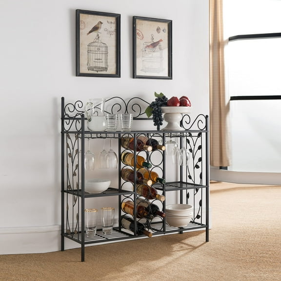 Kings Brand Furniture Black Metal Wine Rack  Storage Shelves for Living Room, Dining Room & Kitchen