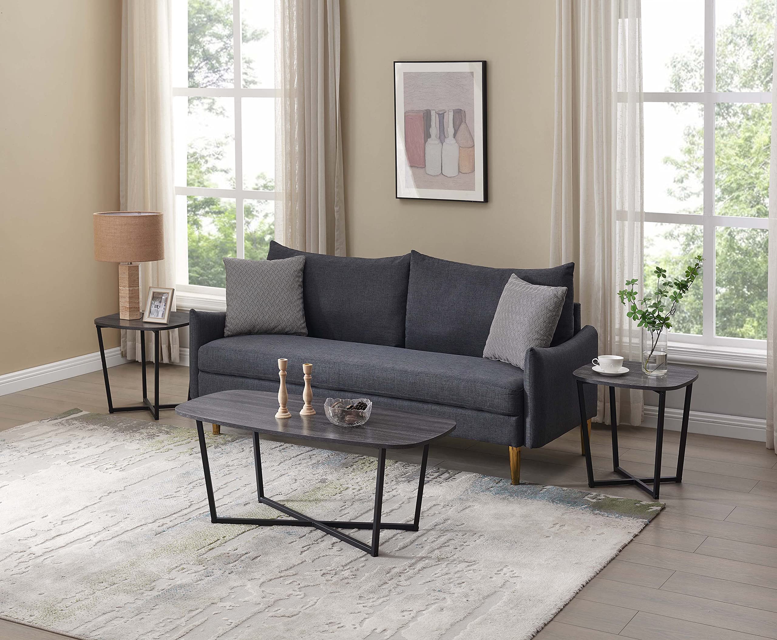 Kings Brand Furniture Metal/Wood 3 Piece Coffee Table End Table Set