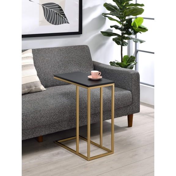 Kings Brand Furniture Metal/Wood Narrow Side End Table for Living Room Bedroom, Gold/Black